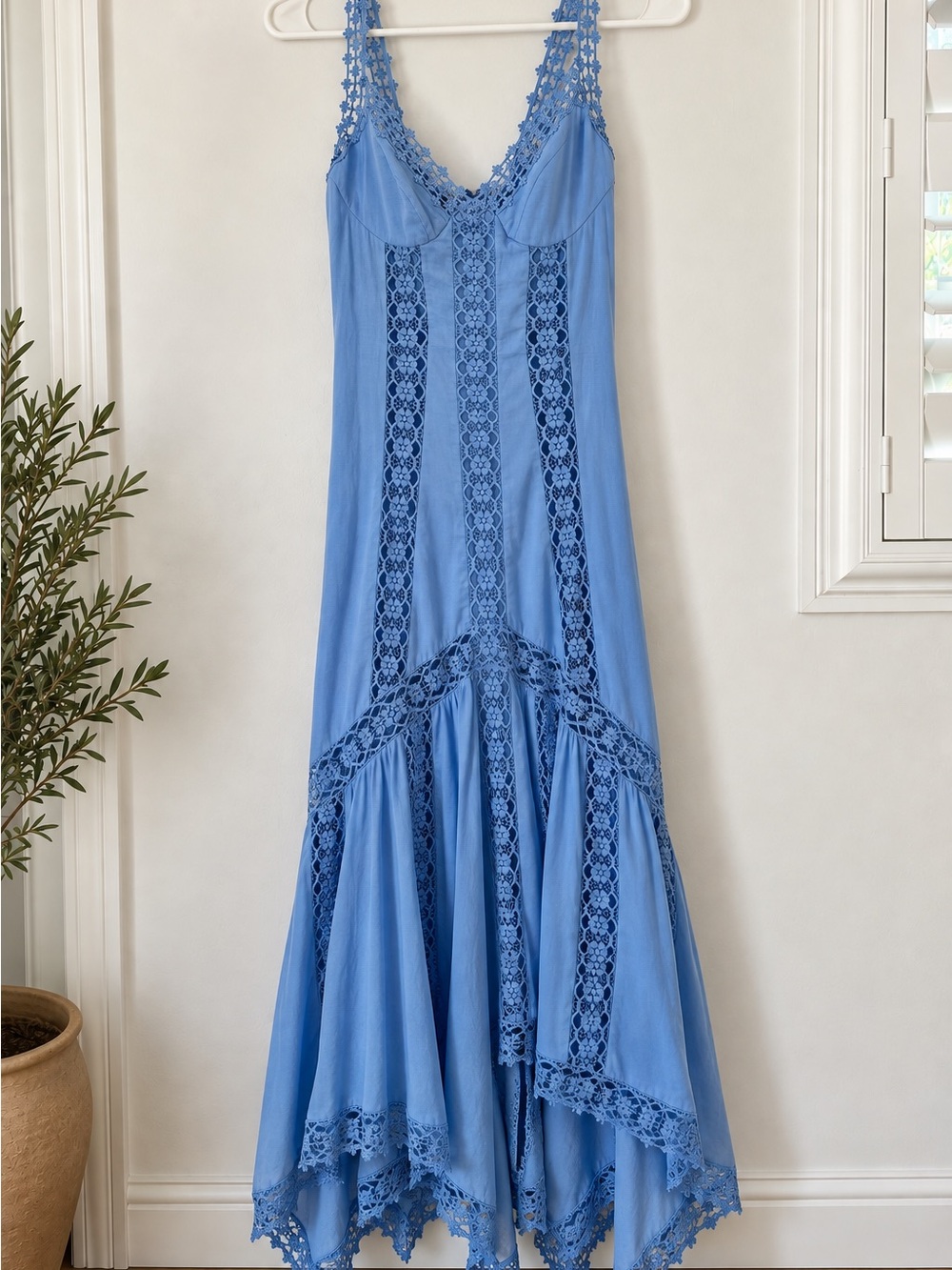 Charo Ruiz Sky Blue Lace-Trim Maxi Dress